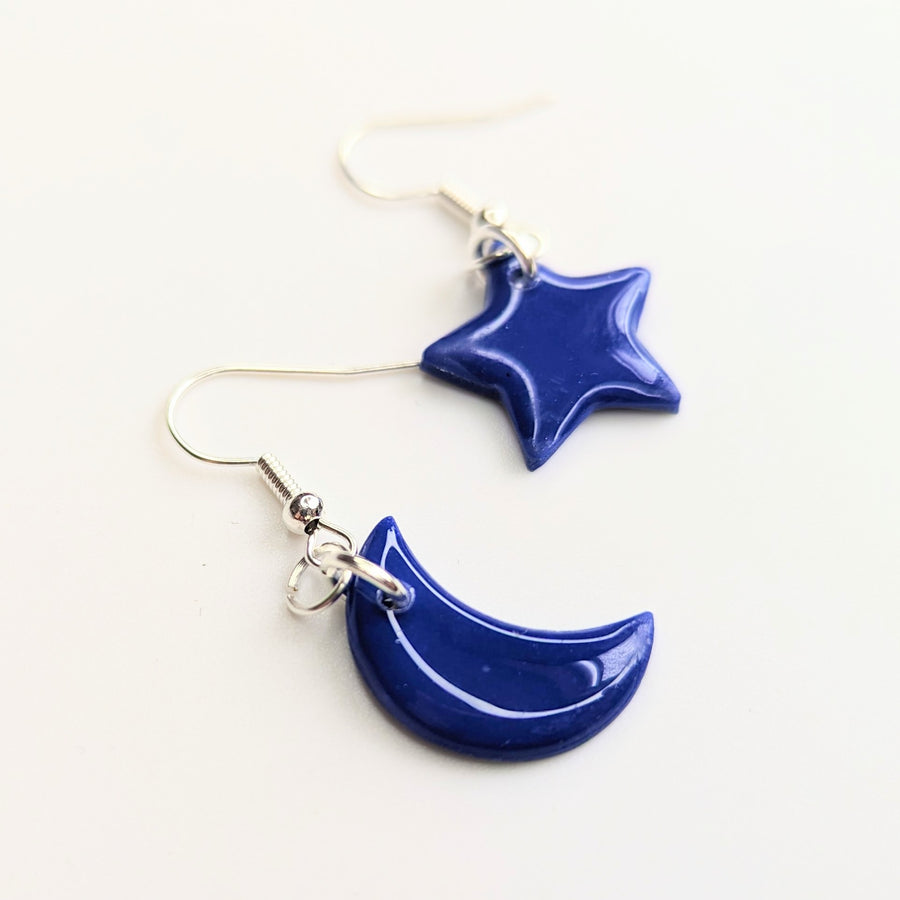 Blueberry Pie Star & Moon Drop Earrings