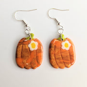 Marbled Sparkly Orange Pumpkin Statement Earrings