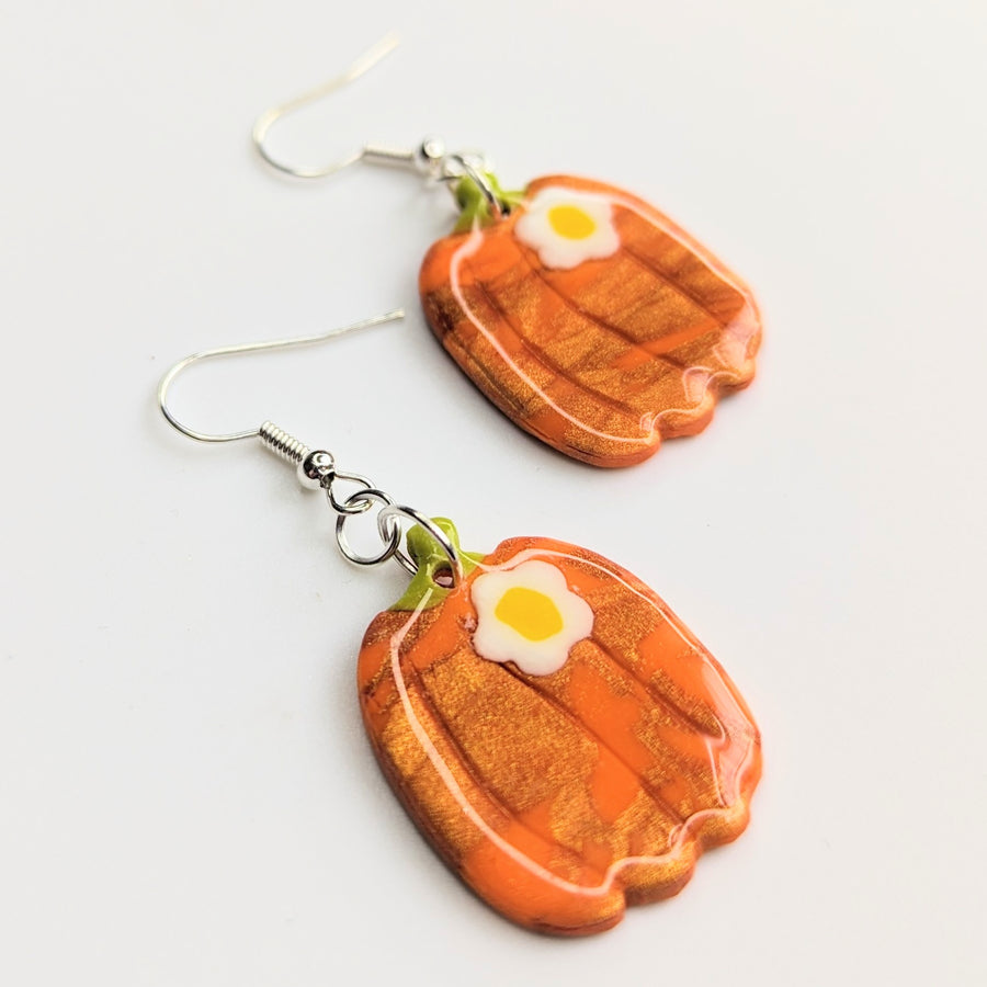 Marbled Sparkly Orange Pumpkin Statement Earrings