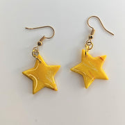 Marbled Yellow, White & Red Star Drop Earrings