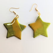 Marbled Green & Mustard Star Drop Earrings