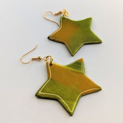 Marbled Green & Mustard Star Drop Earrings