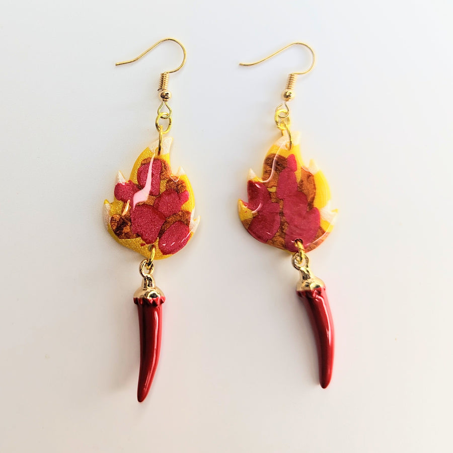Flame Topped Red Hot Chilli Pepper Trapeze Earrings