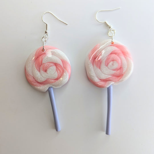 Pink & White Swirly Lollipop Statement Earrings