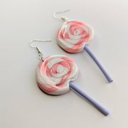 Pink & White Swirly Lollipop Statement Earrings