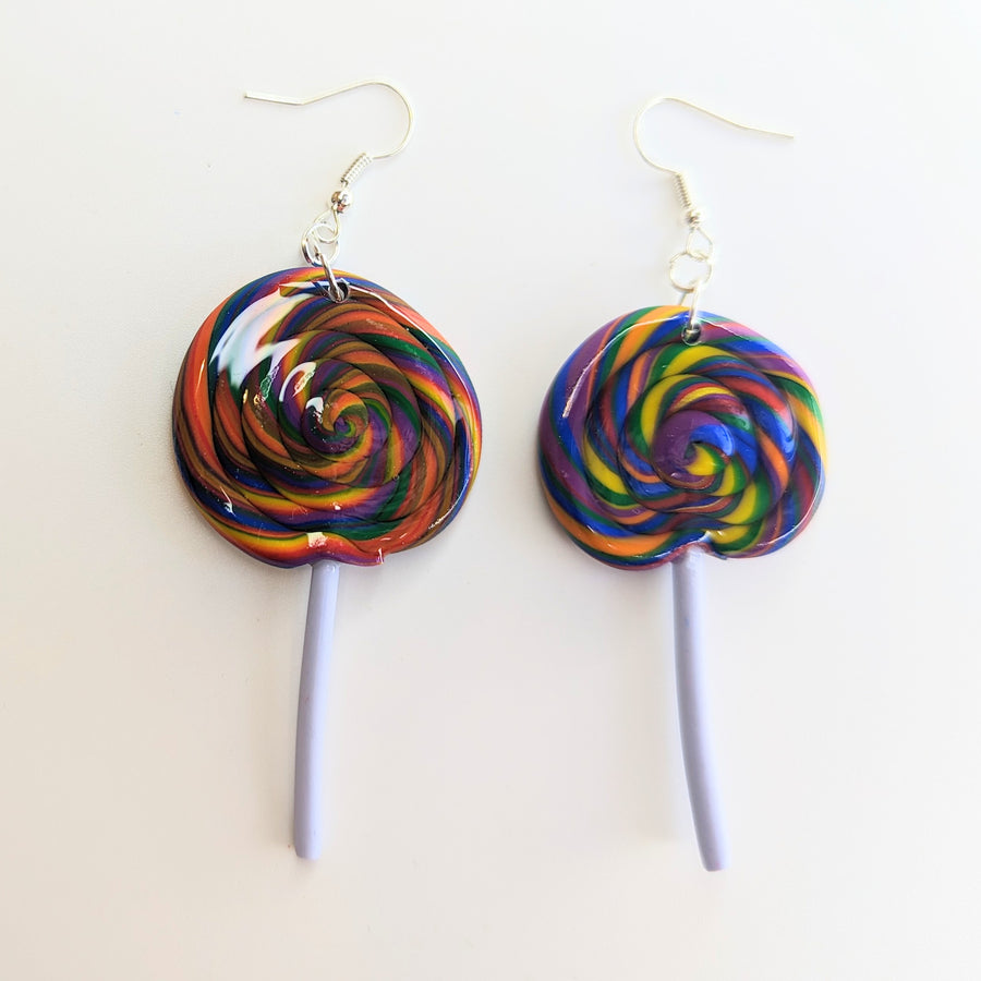 Rainbow Swirly Lollipop Statement Earrings