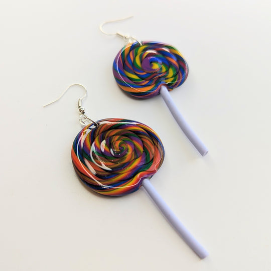 Rainbow Swirly Lollipop Statement Earrings