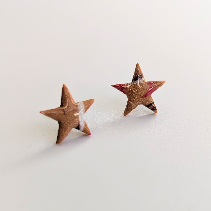 Biscuit Coloured Star Stud Earrings