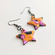 Orange & Pink Leopard Print Star Polymer Clay Earrings