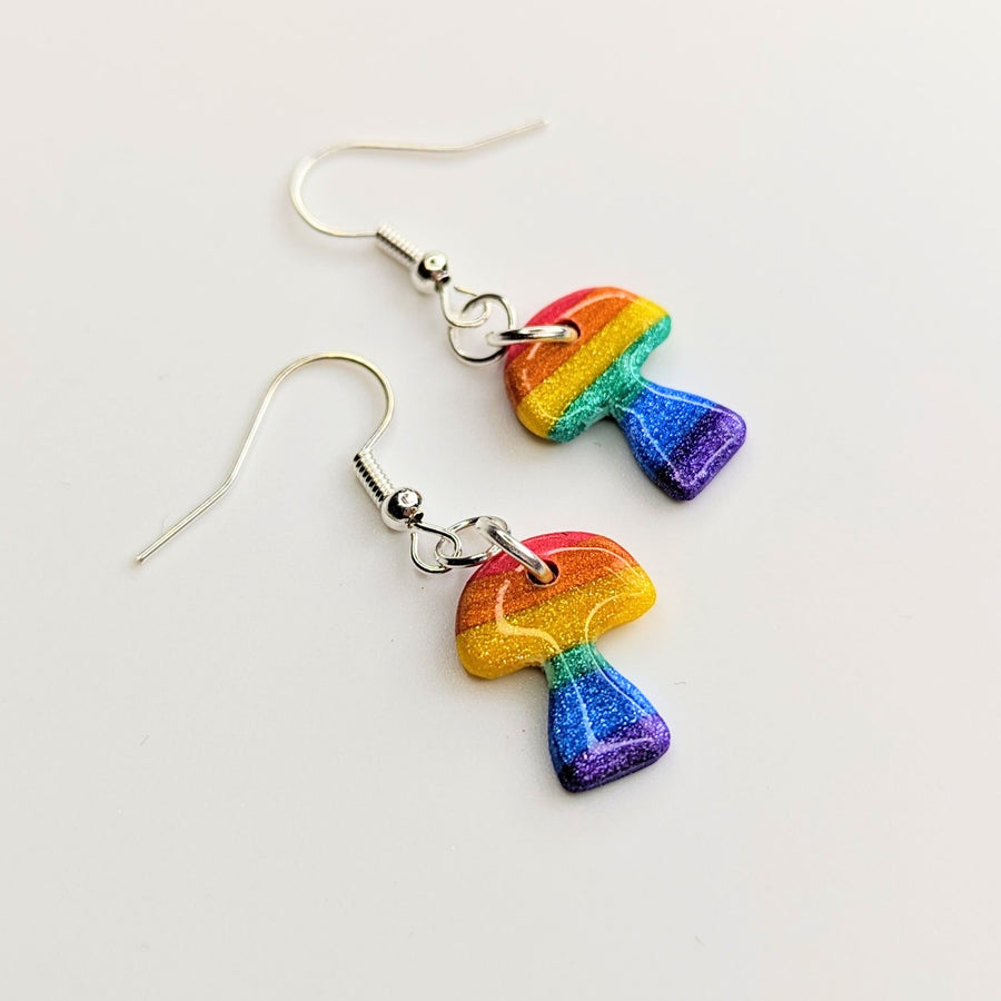 Pride Rainbow Cute Mushroom Earrings, LGBTQ+ Queer Jewellery