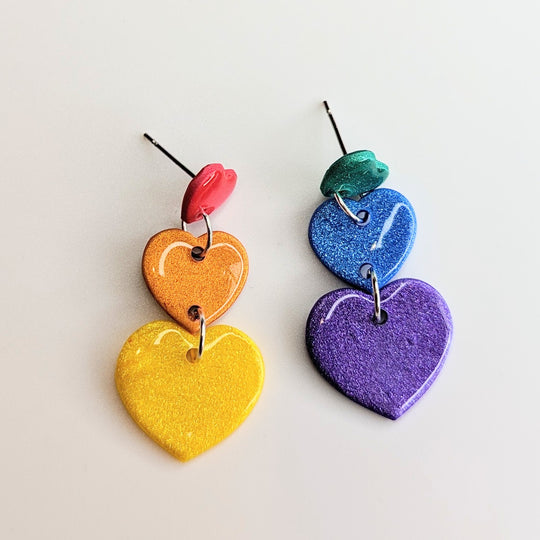 Rainbow Pride Heart Earrings, LGBTQ+ Queer Trapeze Earrings