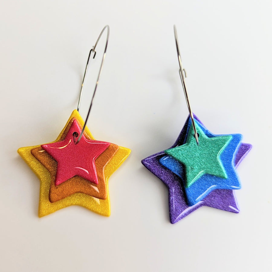 Pride Rainbow Layered Star Hooped Earrings, LGBTQ+ Queer Jewellery